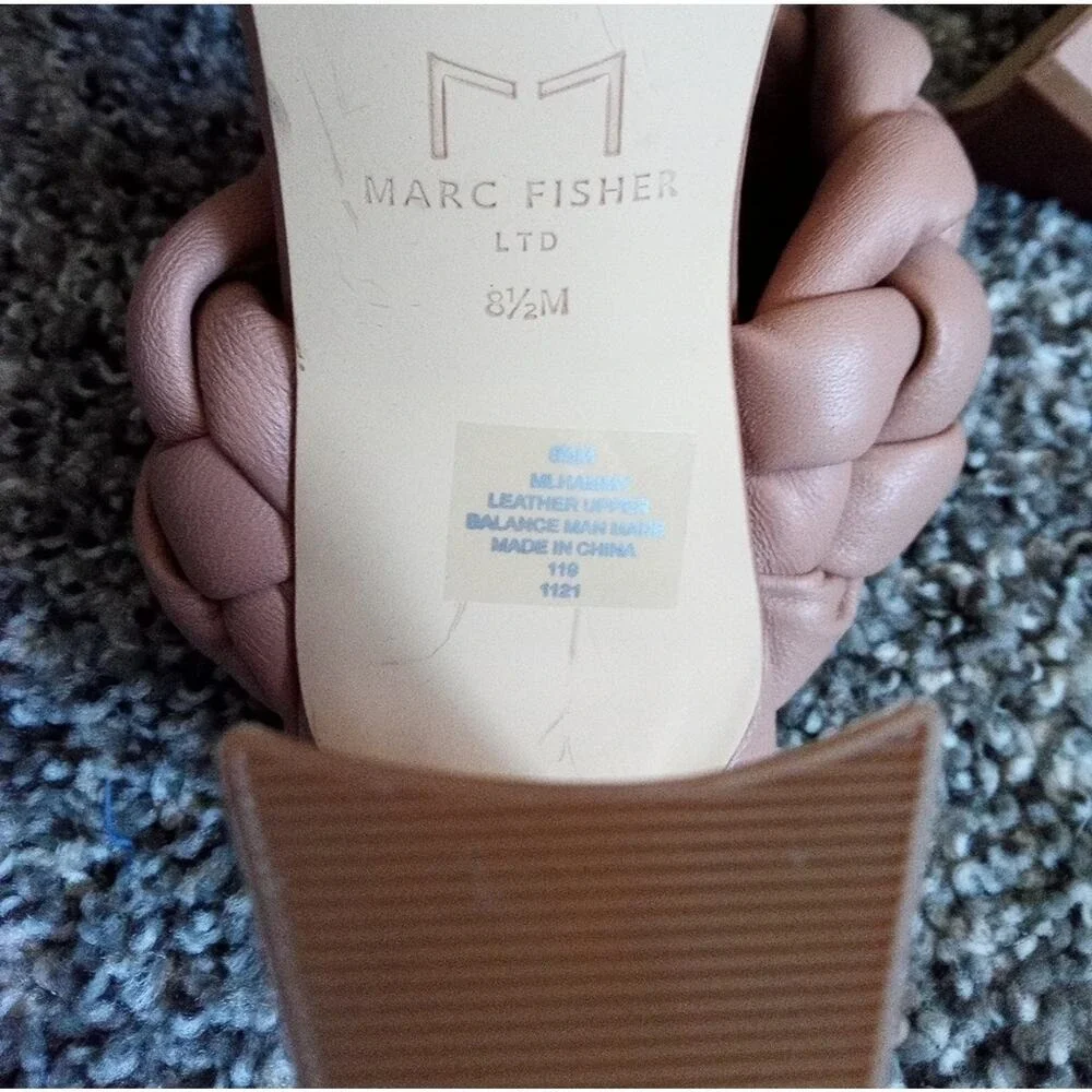 Marc Fisher leather Sandals braided strap size 8.5 Nude Neutral Brown Heels NWT‎